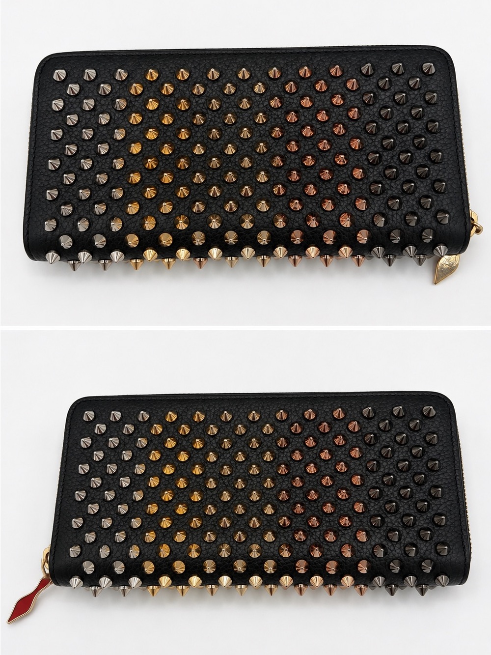 Christian Louboutin Calfskin Empire Panettone Spiked Zip Around Wallet- EUC🌟